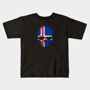 Chaotic Icelandic Flag Splatter Skull Kids T-Shirt
